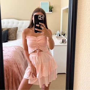 Baby pink strapless romper
